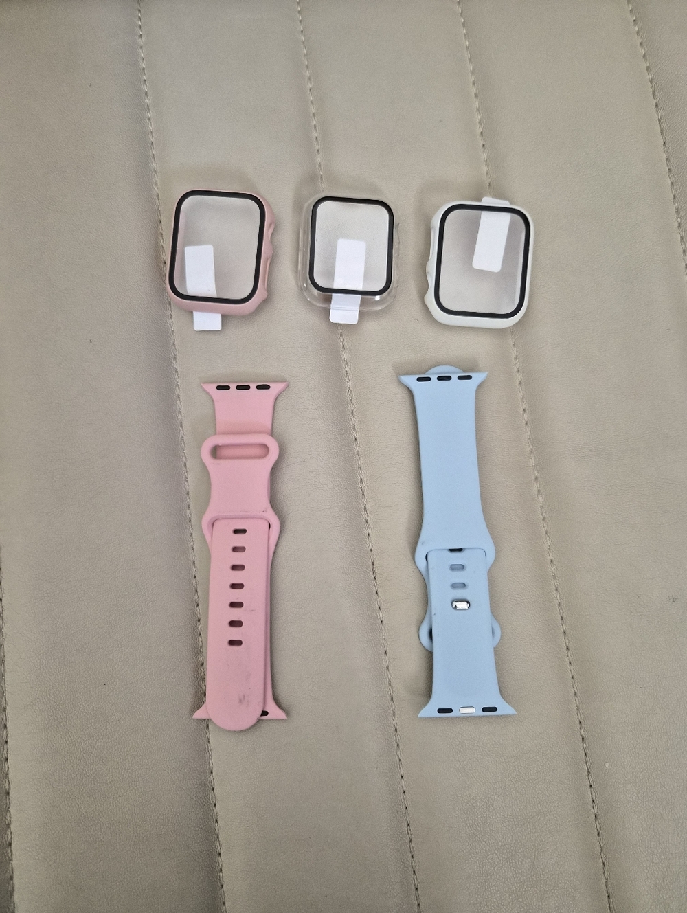 Silicone Apple Smartwatch Bands with Protective Cases - Pink & Light Blue